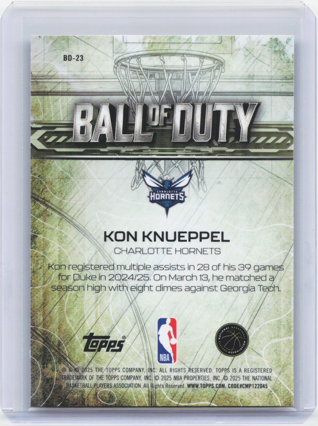 2025-26 Topps Chrome #BD-23 Kon Knueppel Ball of Duty