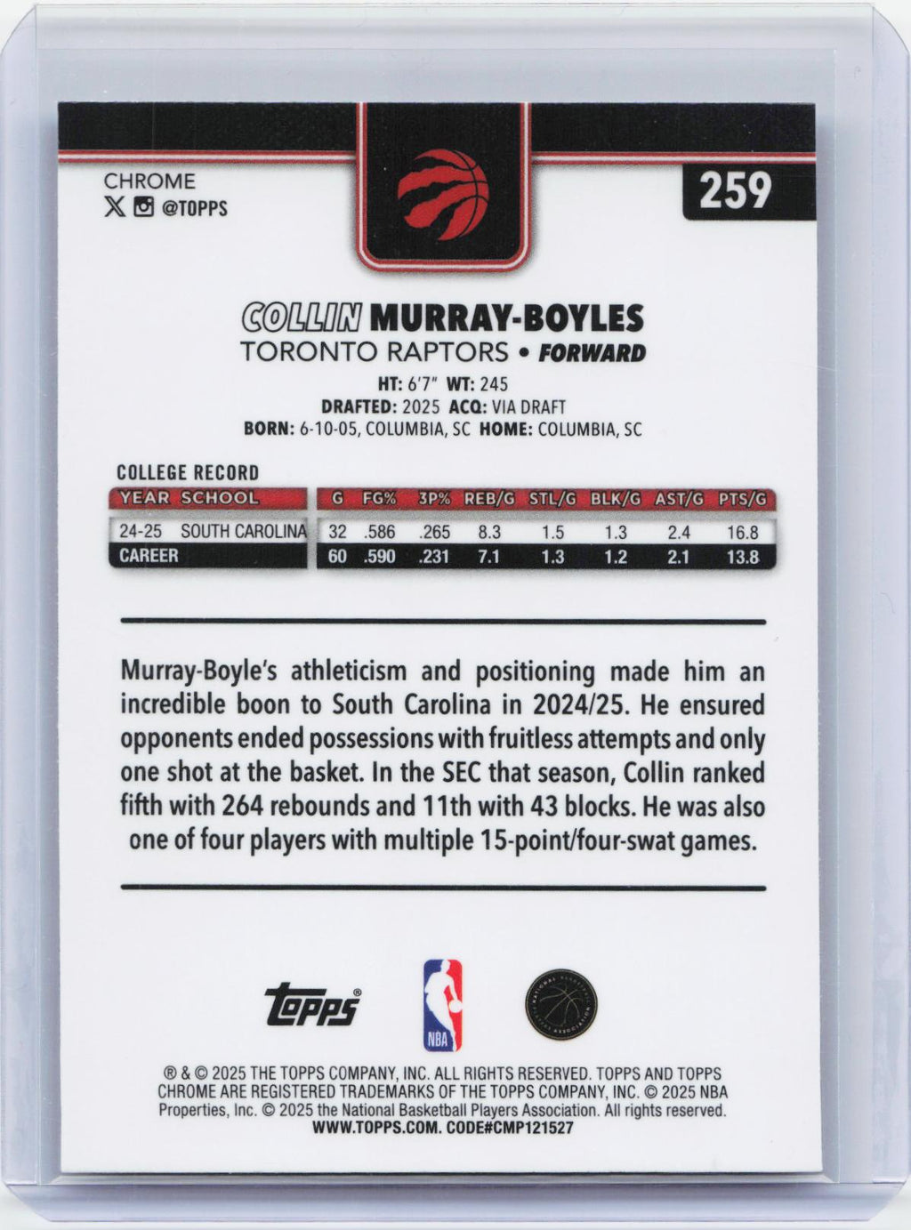 2025-26 Topps Chrome #259 Collin Murray-Boyles