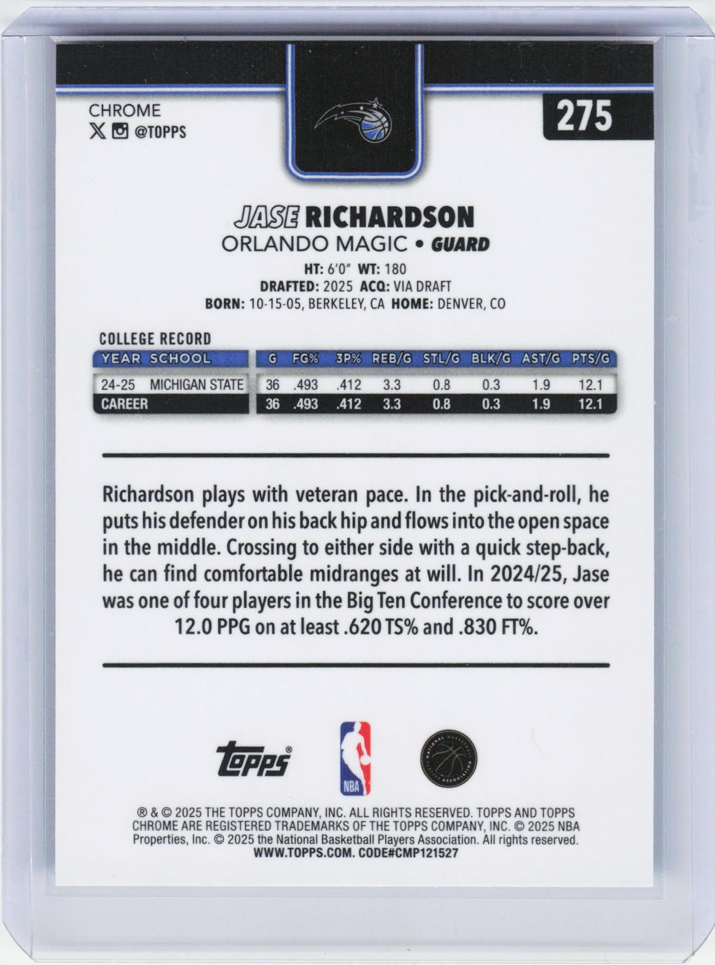 2025-26 Topps Chrome #275 Jase Richardson