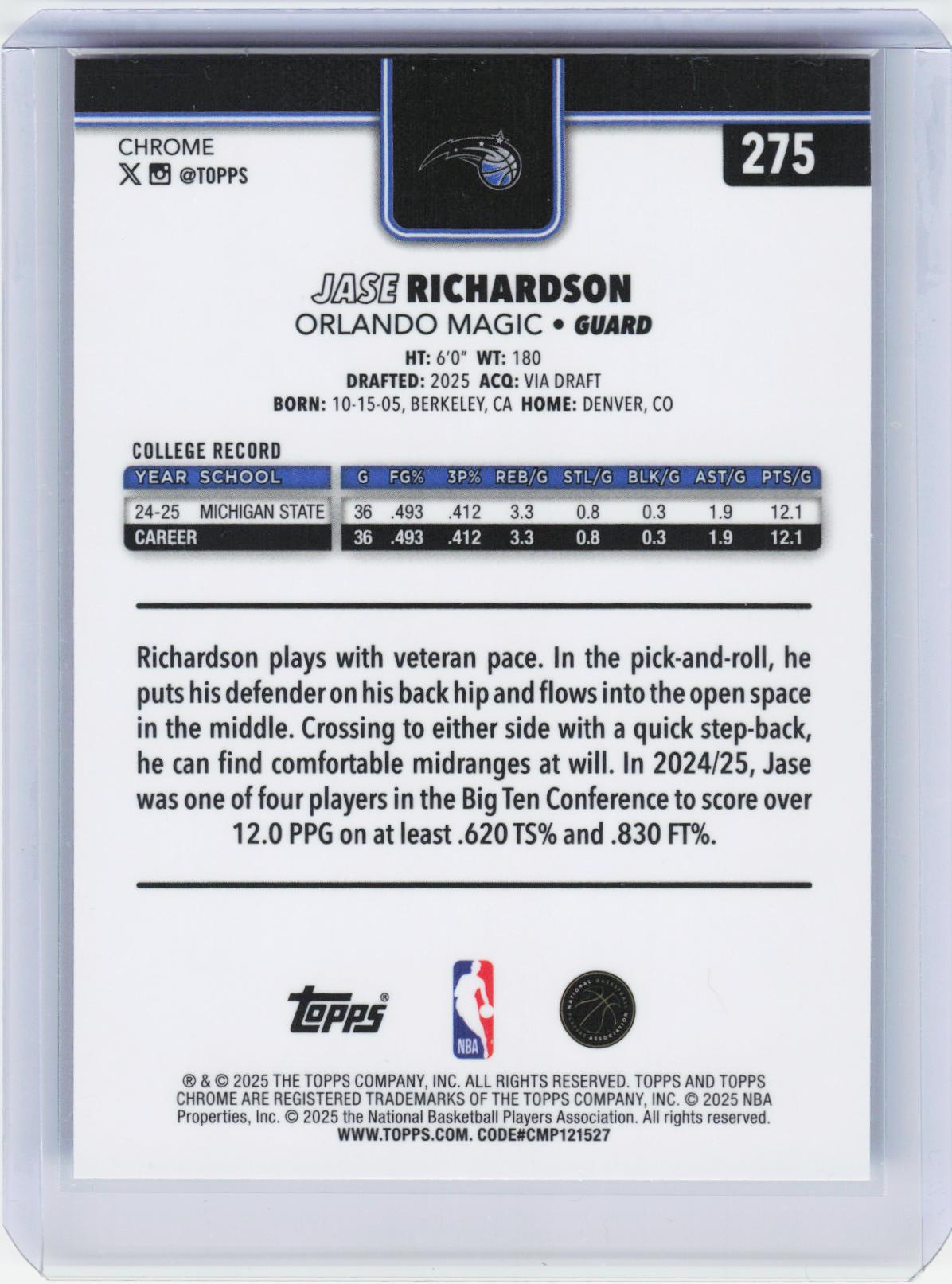 2025-26 Topps Chrome #275 Jase Richardson