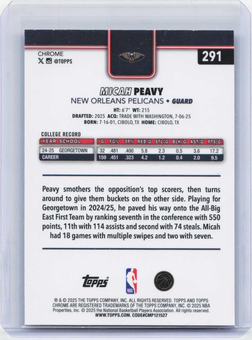 2025-26 Topps Chrome #291 Micah Peavy