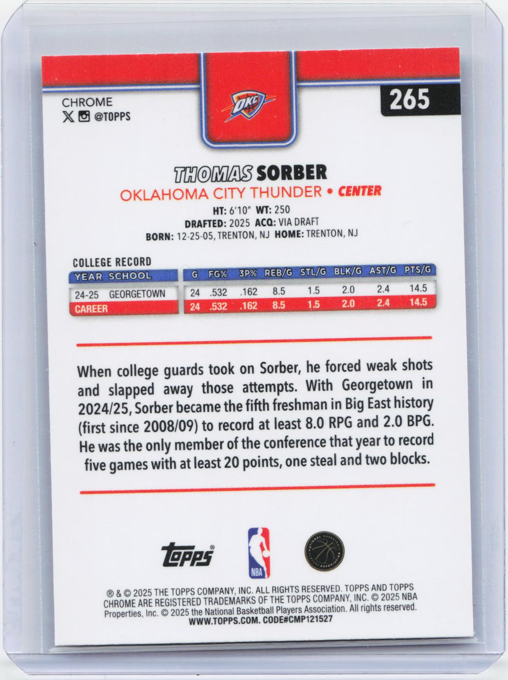2025-26 Topps Chrome #265 Thomas Sorber