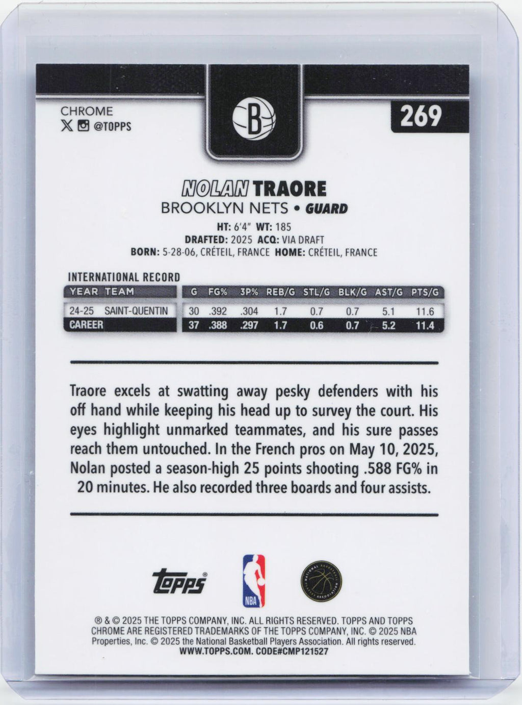 2025-26 Topps Chrome #269 Nolan Traore