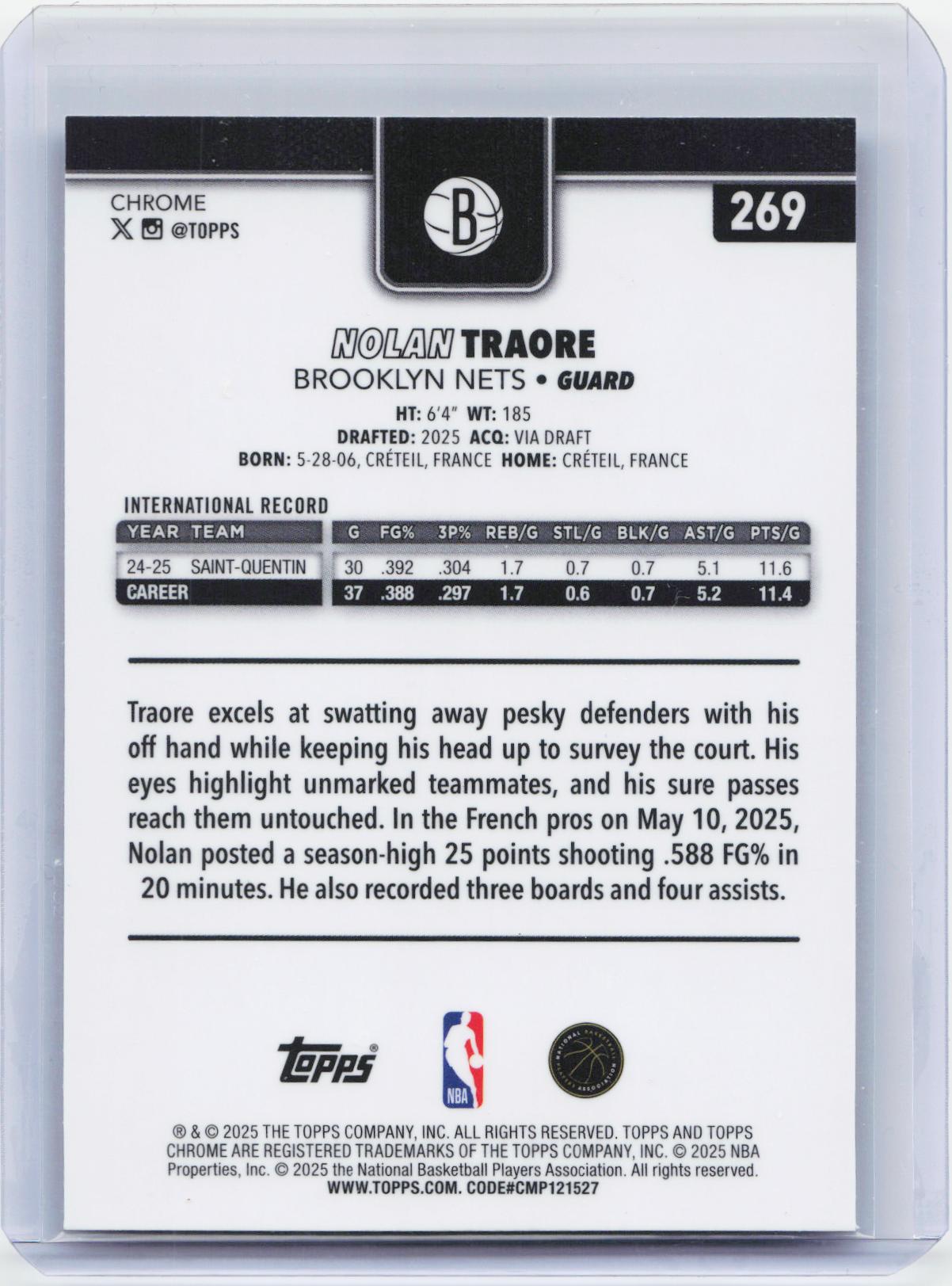 2025-26 Topps Chrome #269 Nolan Traore