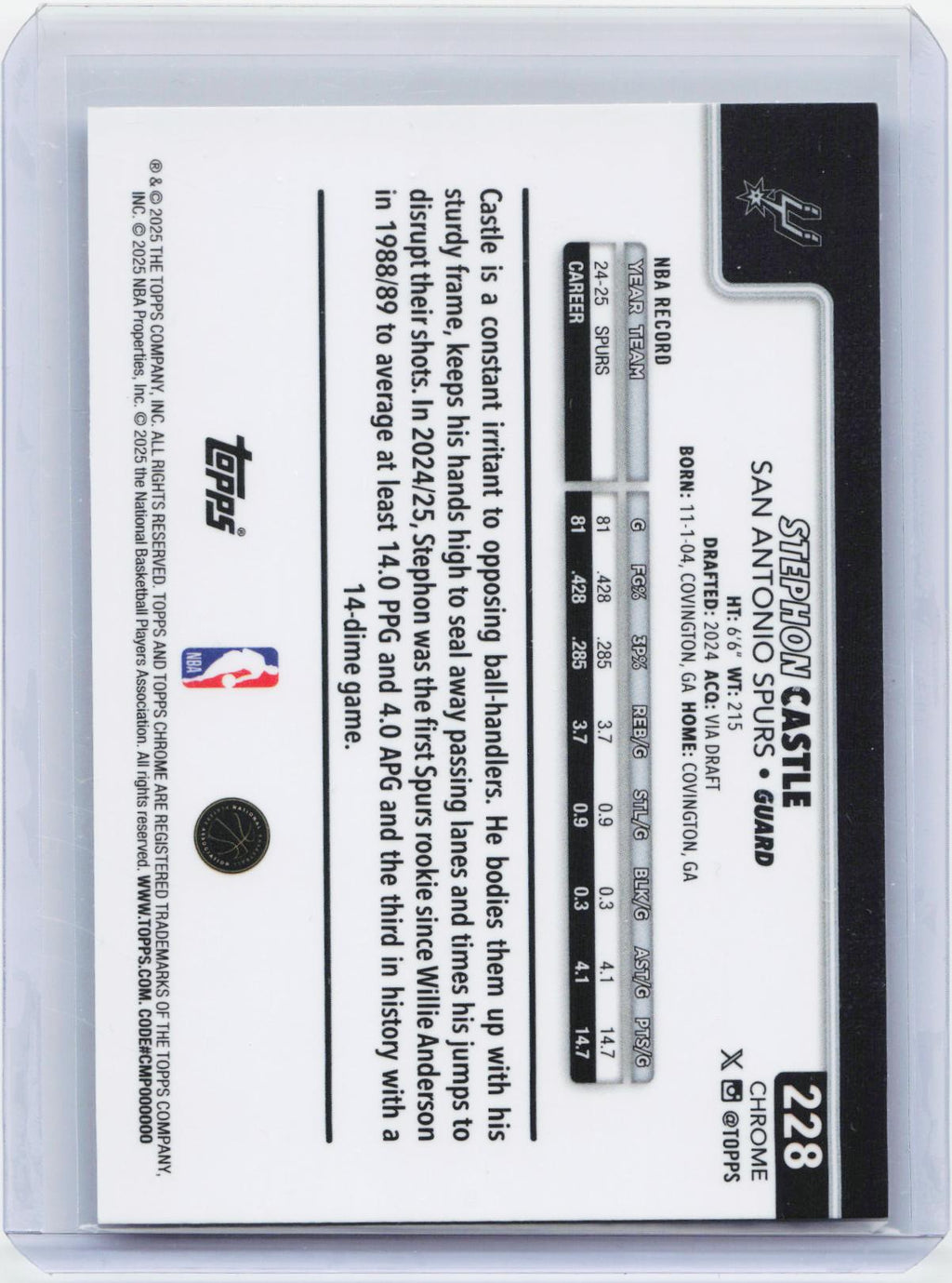 2025-26 Topps Chrome #228 Stephon Castle