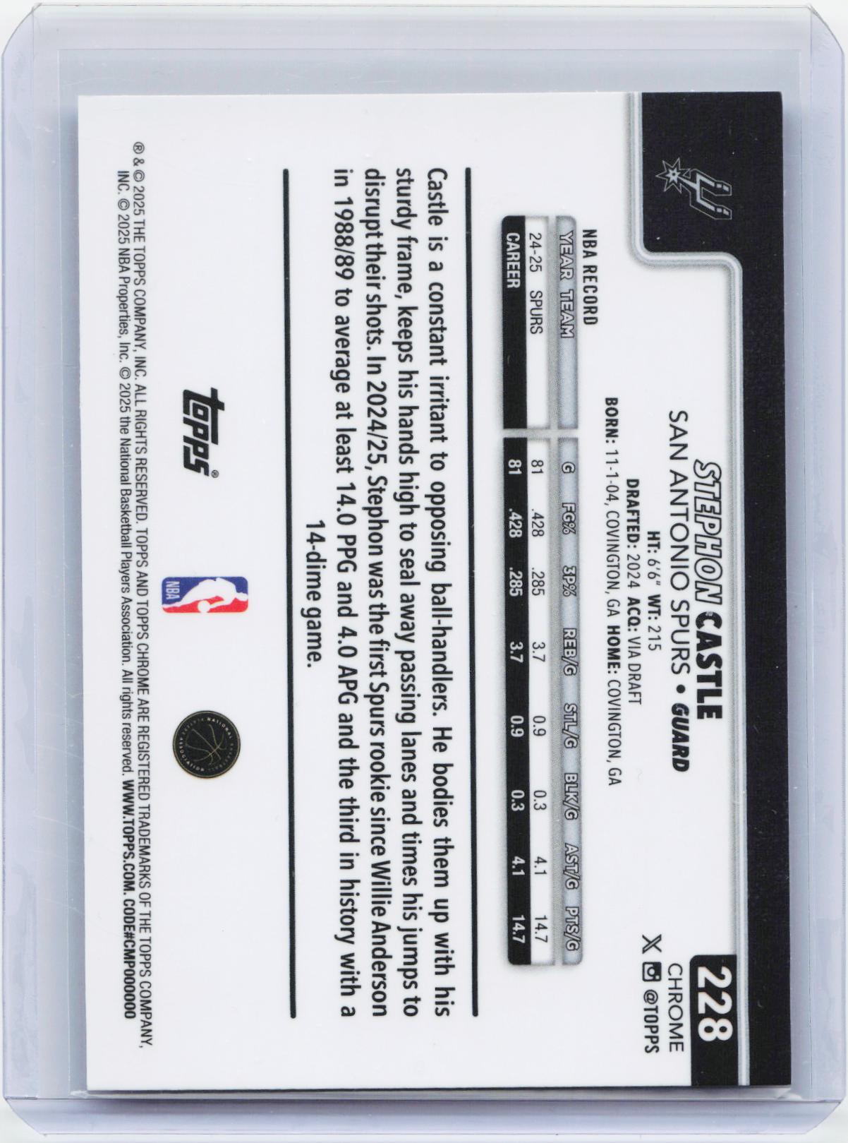 2025-26 Topps Chrome #228 Stephon Castle