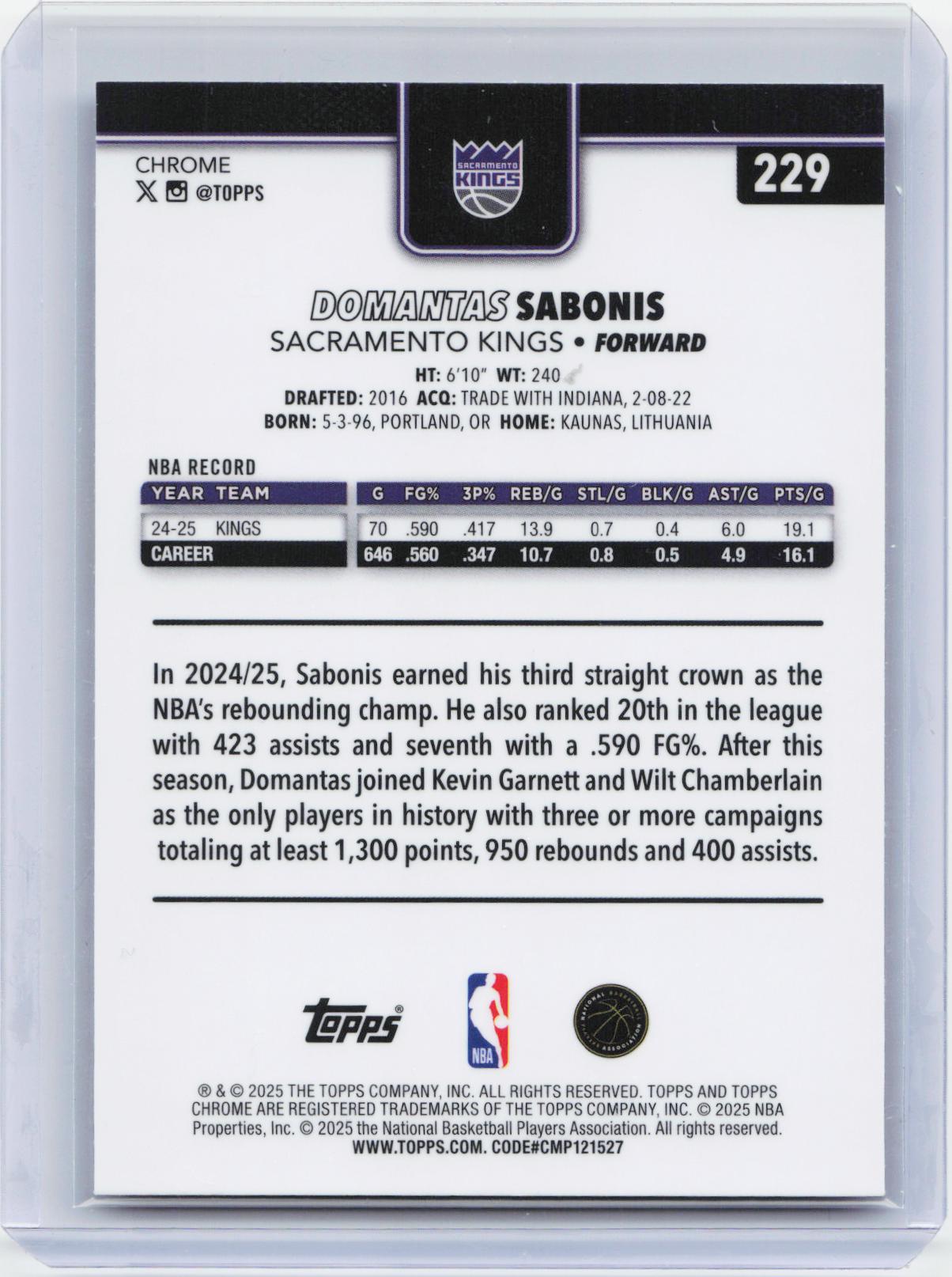 2025-26 Topps Chrome #229 Domantas Sabonis X-Fractor