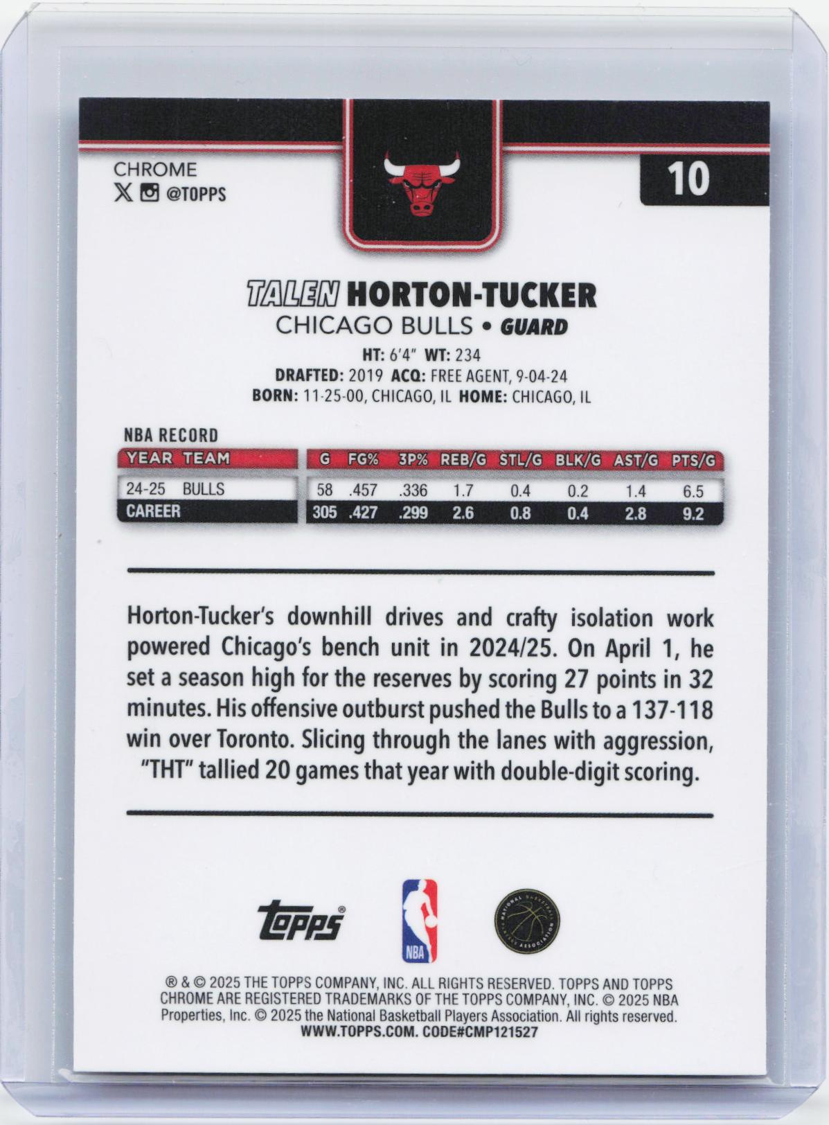 2025-26 Topps Chrome #10 Talen Horton-Tucker X-Fractor
