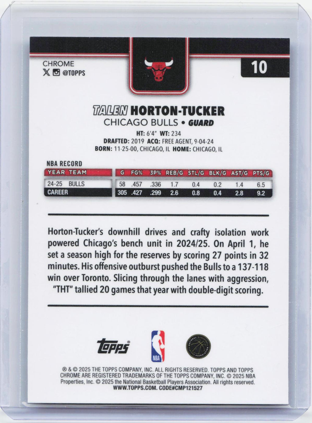 2025-26 Topps Chrome #10 Talen Horton-Tucker X-Fractor