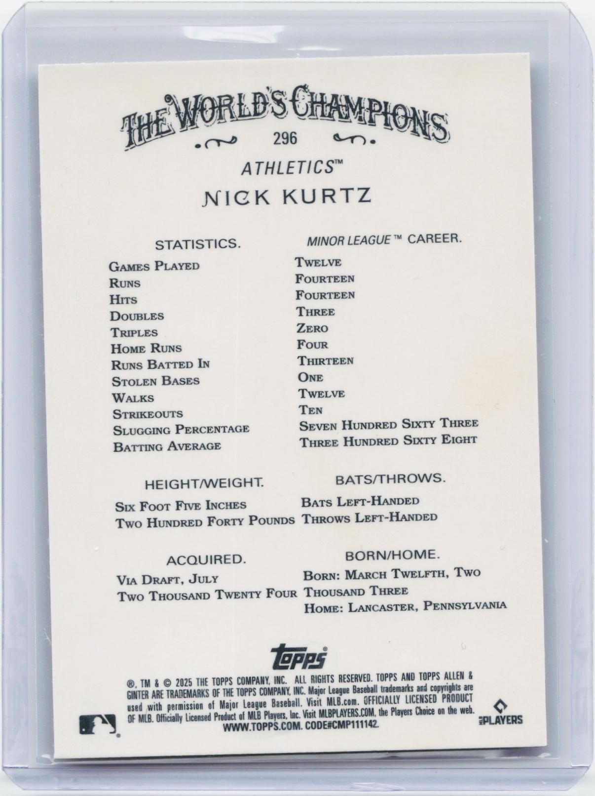 2025 Topps Allen & Ginter #296 Nick Kurtz Chrome X-Fractor