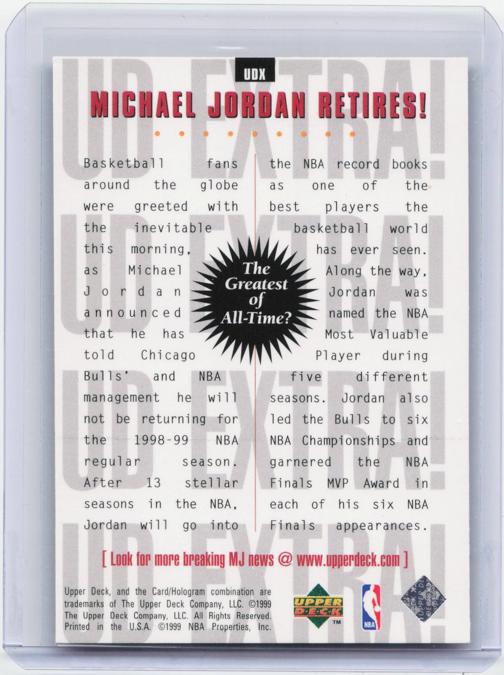 1998-99 Upper Deck #UDX Michael Jordan