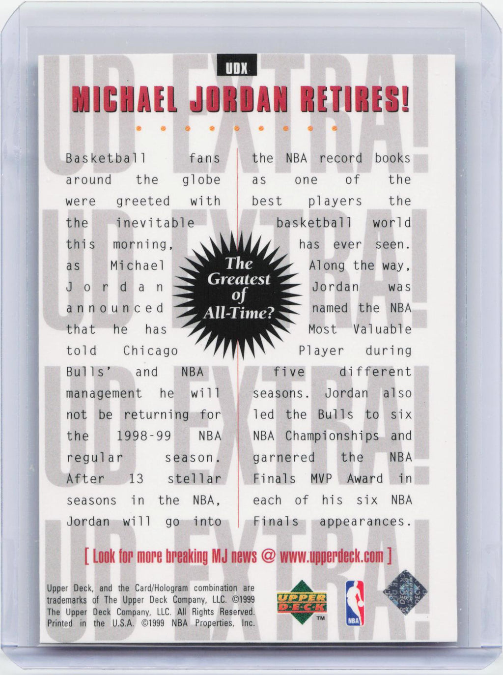1998-99 Upper Deck #UDX Michael Jordan