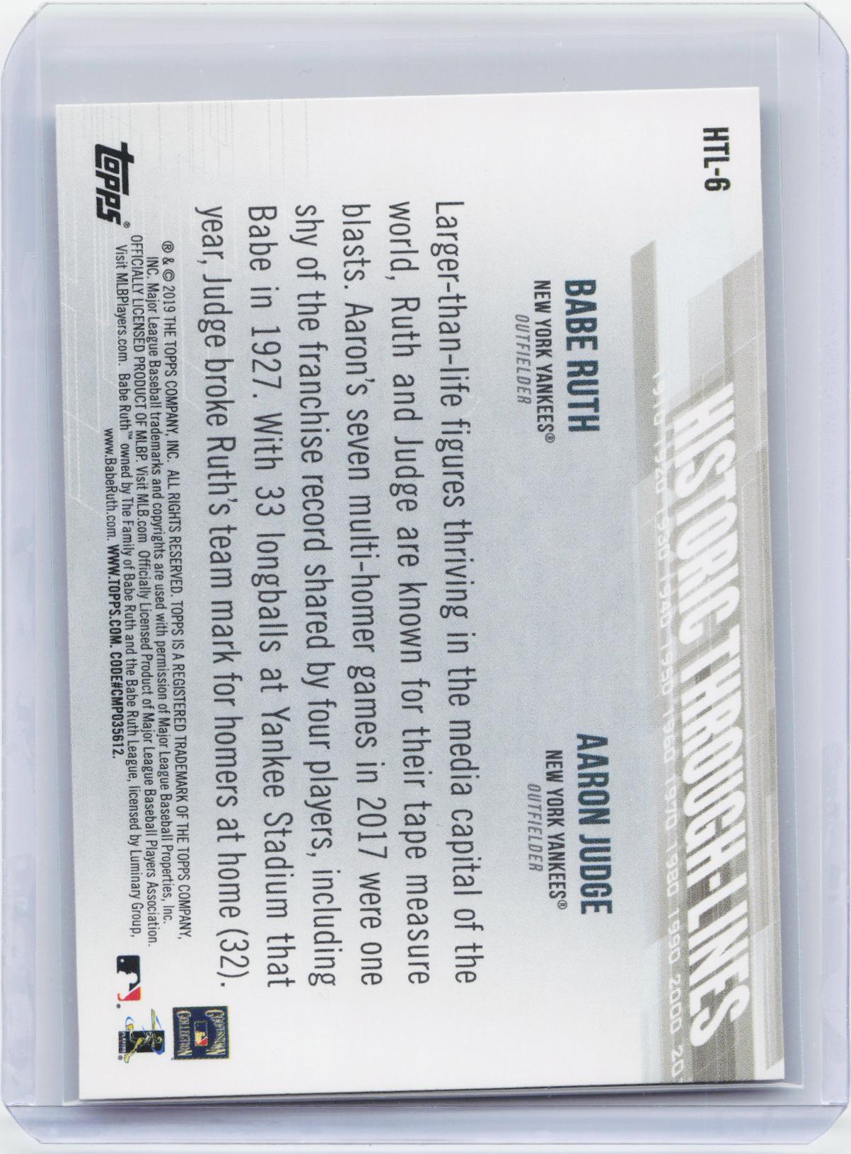 2019 Topps #HTL-6 Aaron Judge / Babe Ruth Historic Through-Lines