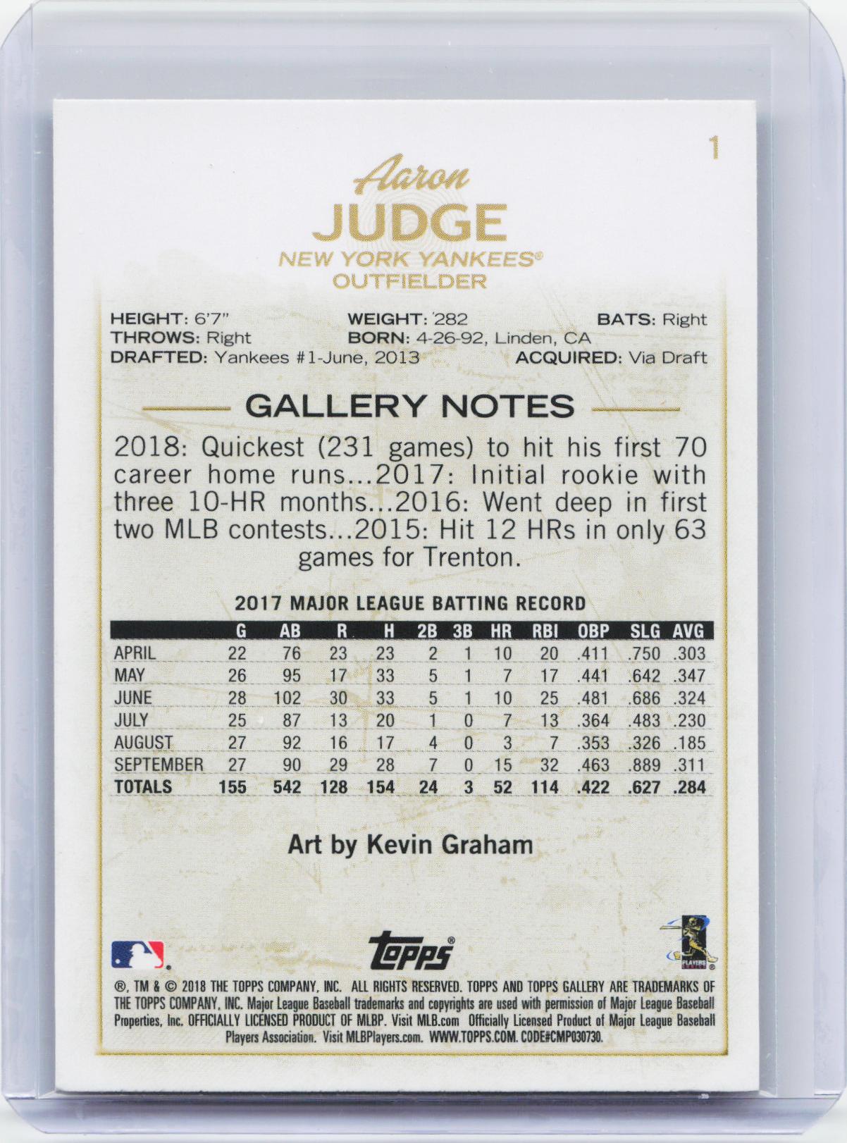 2018 Topps Gallery #1 Aaron Judge Wood