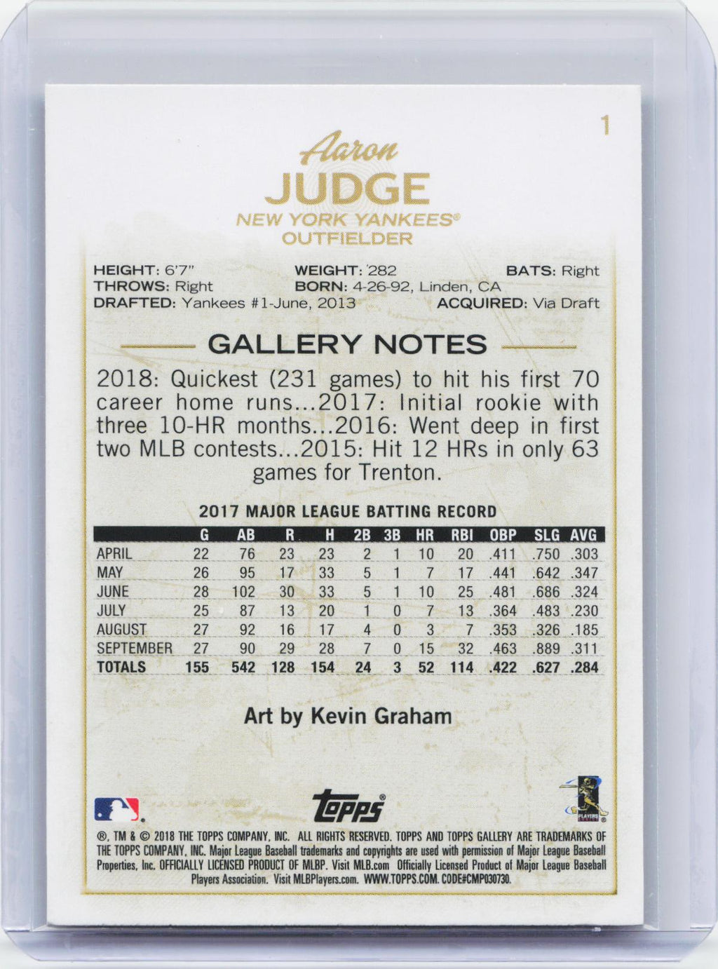 2018 Topps Gallery #1 Aaron Judge Wood