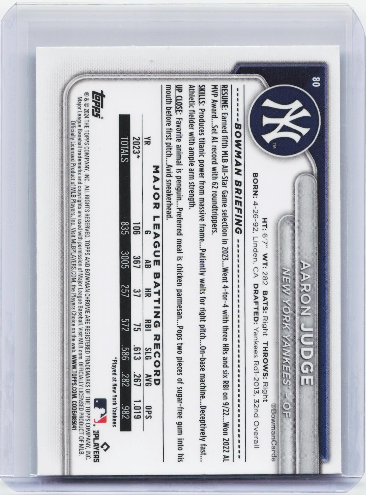 2024 Bowman Chrome #80 Aaron Judge