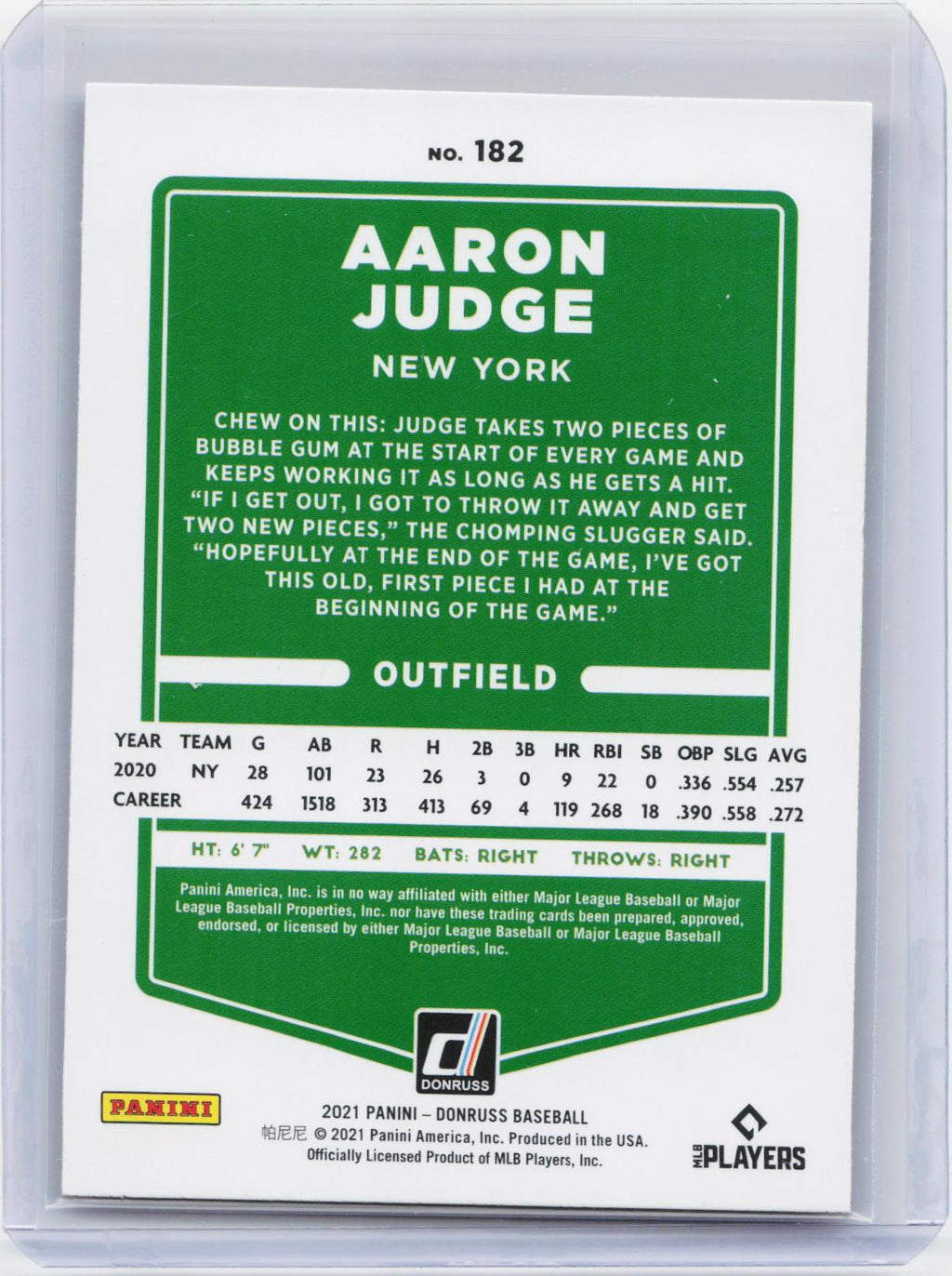2021 Donruss #182b Aaron Judge Holo Red