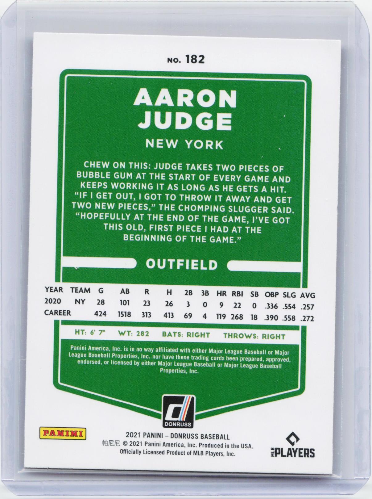2021 Donruss #182b Aaron Judge Holo Red