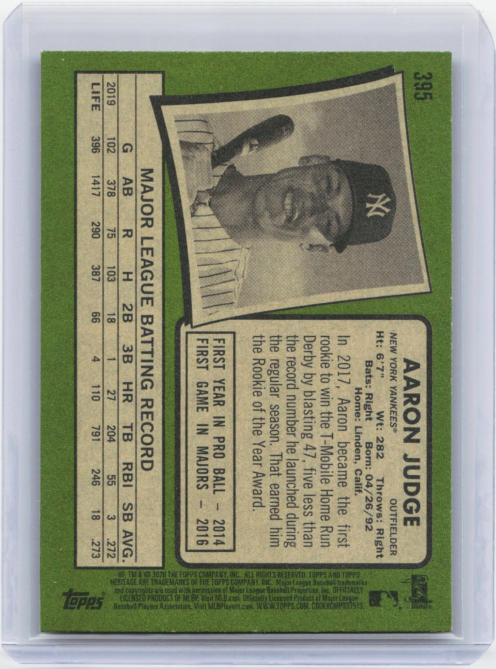 2020 Topps Heritage #395 Aaron Judge