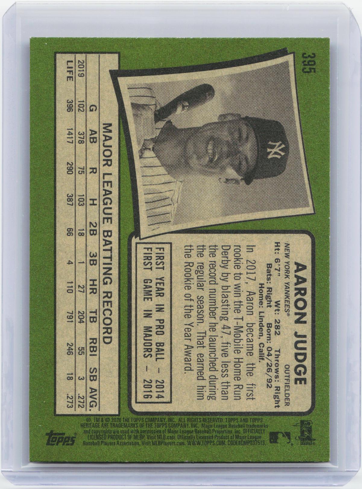 2020 Topps Heritage #395 Aaron Judge