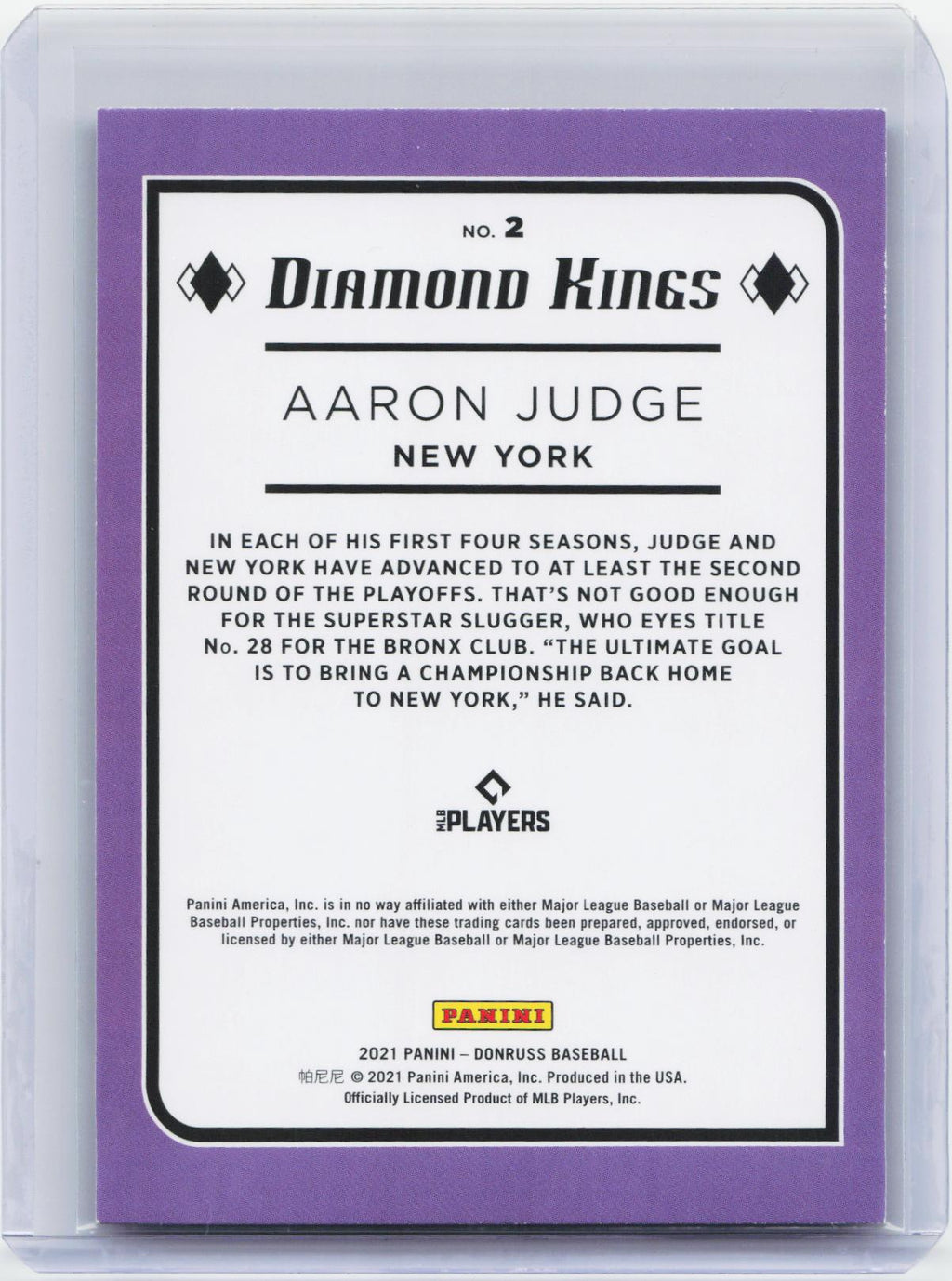 2021 Donruss #2 Aaron Judge Holo Purple
