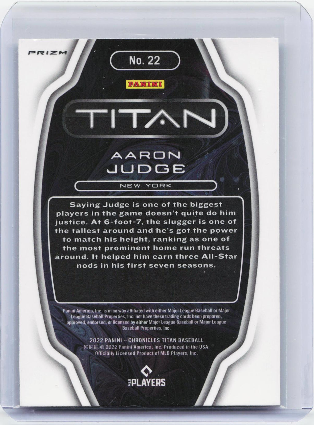 2022 Panini Chronicles #22 Aaron Judge Titan Holo