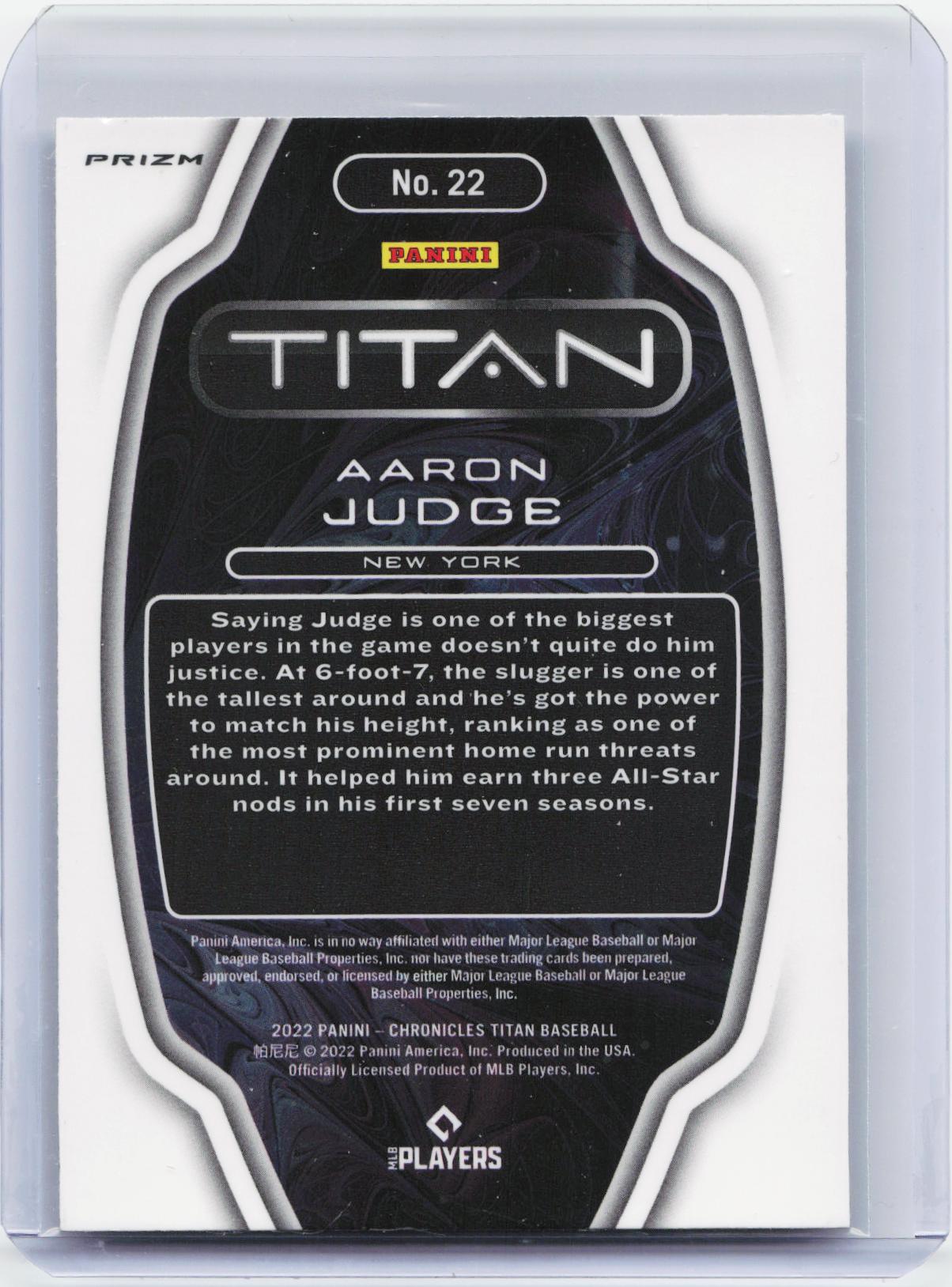 2022 Panini Chronicles #22 Aaron Judge Titan Holo