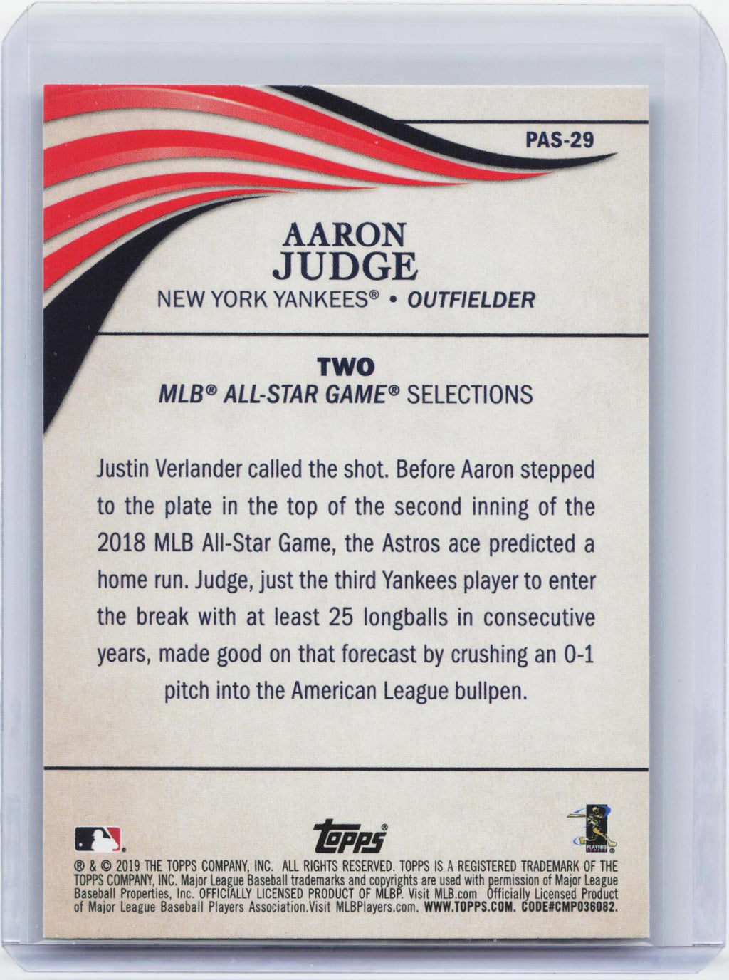 2019 Topps Update #PAS-29 Aaron Judge Perennial All-Stars