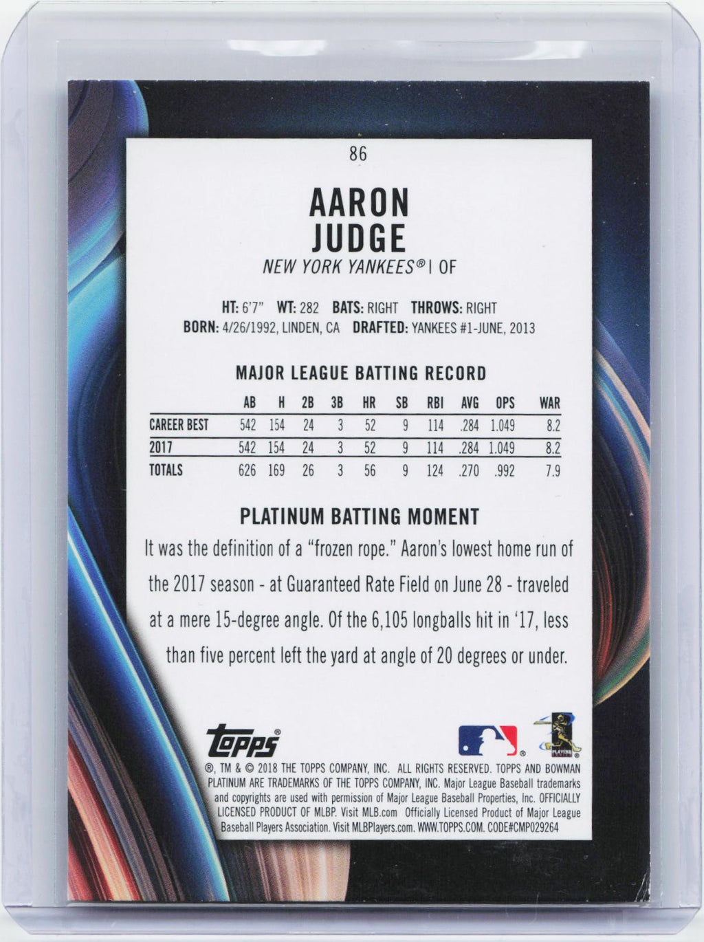 2018 Bowman Platinum #86 Aaron Judge