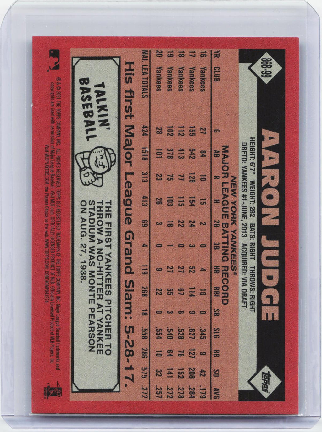 2021 Topps #86B-99 Aaron Judge 1986 Topps Baseball 35th Anniversary (Series 1)