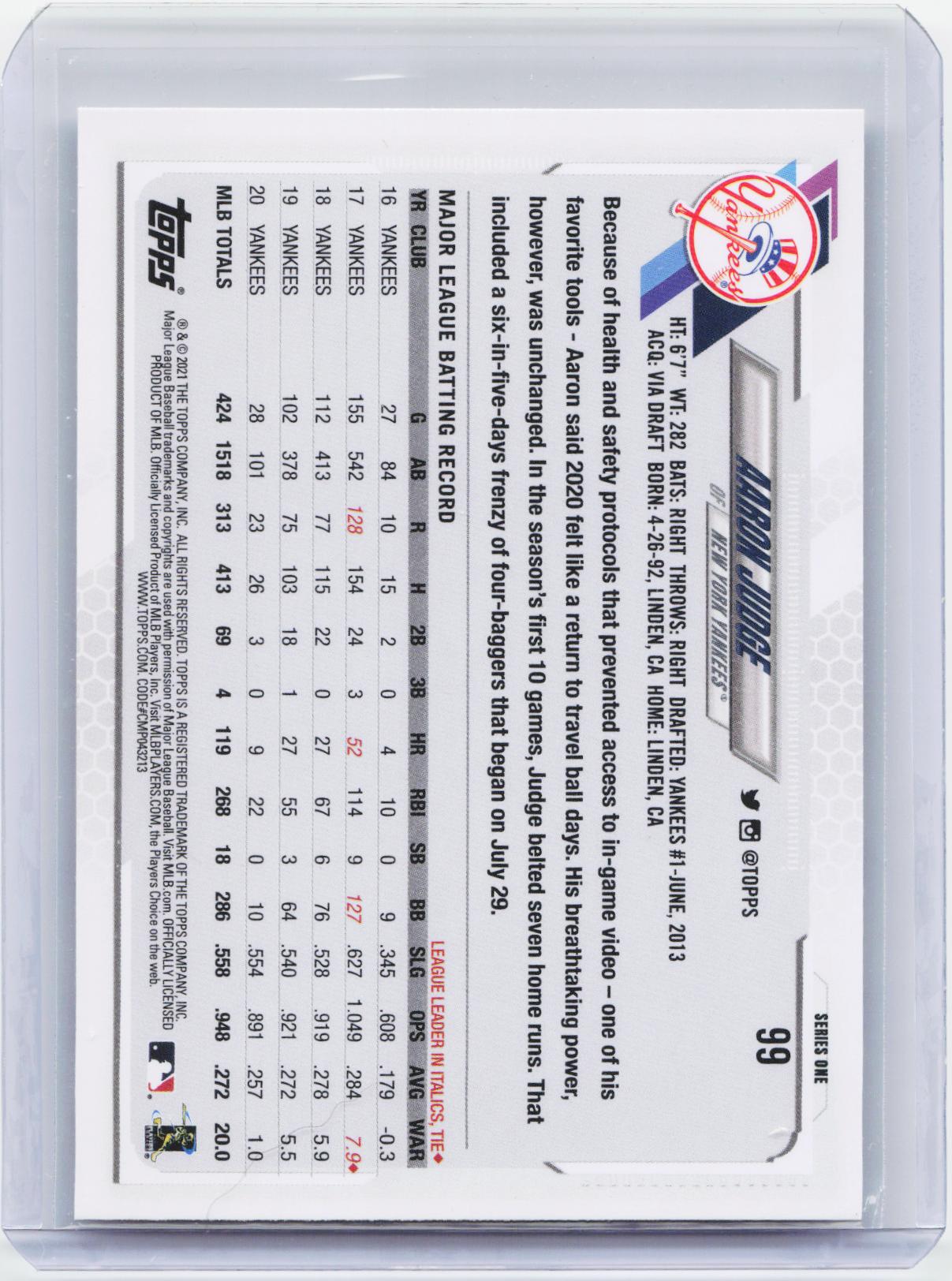 2021 Topps #99 Aaron Judge 70th Anniversary Celebration