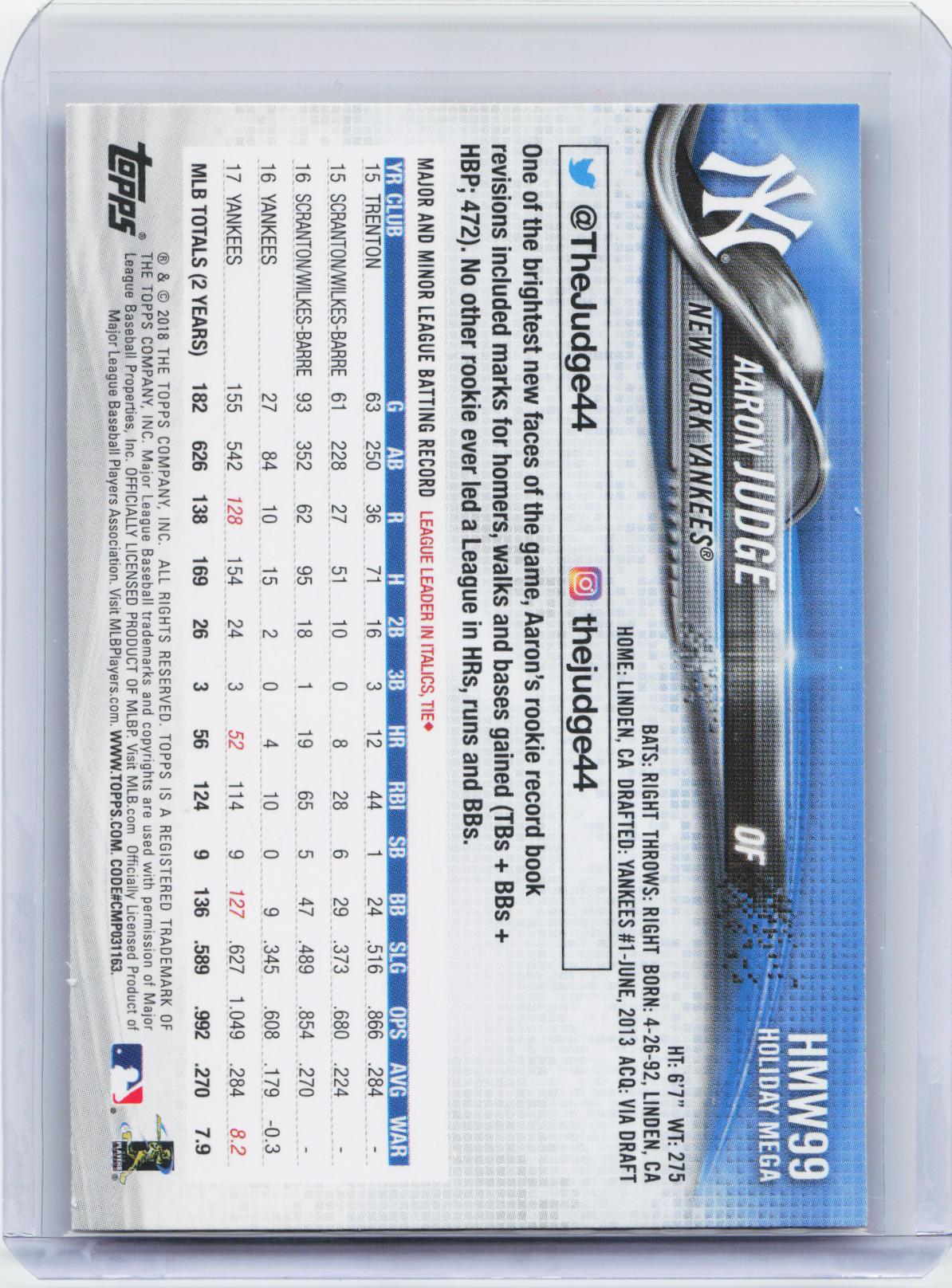 2018 Topps Holiday #HMW99 Aaron Judge