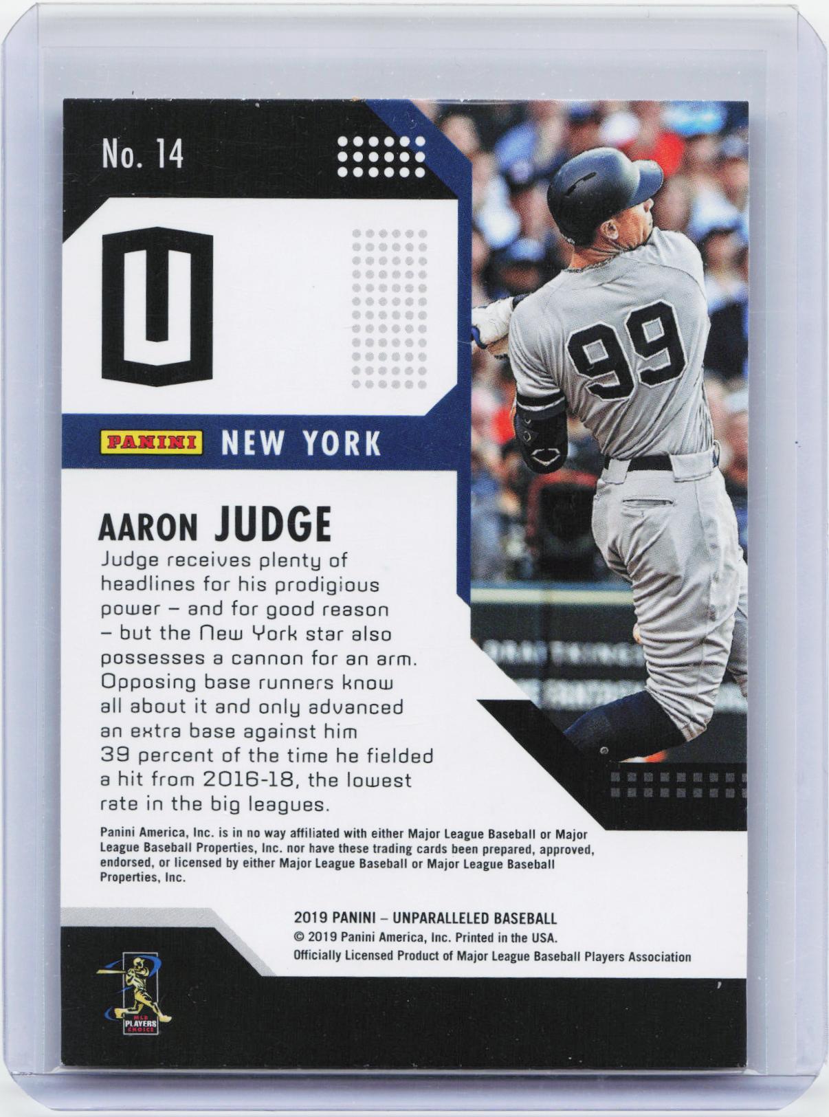 2019 Panini Chronicles #14 Aaron Judge Unparalleled