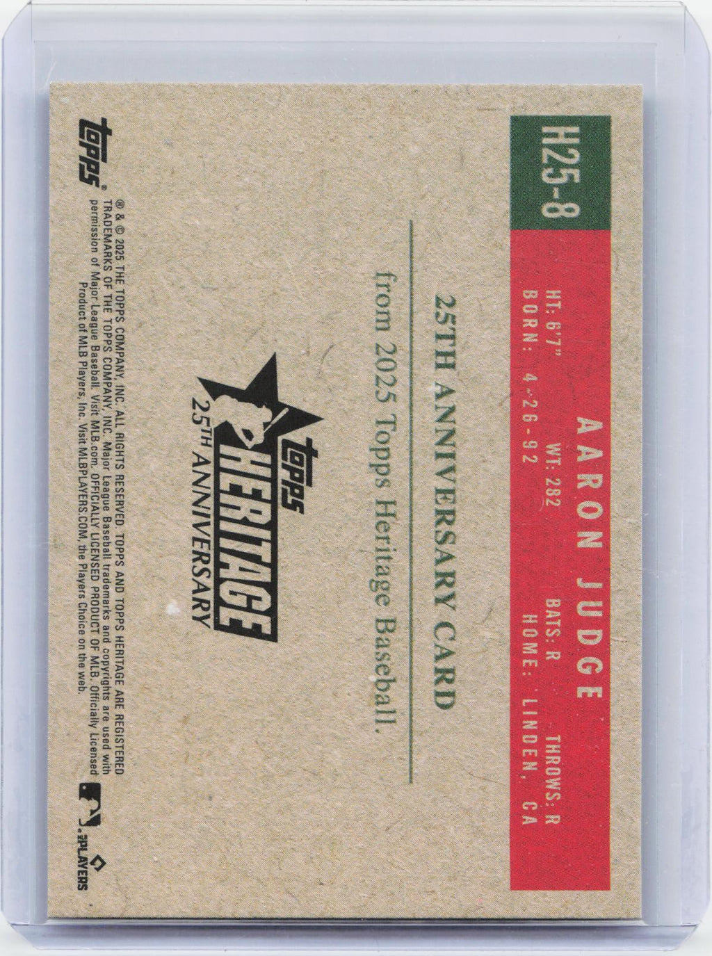 2025 Topps Heritage #H25-8 Aaron Judge Heritage 25th Anniversary Holographic