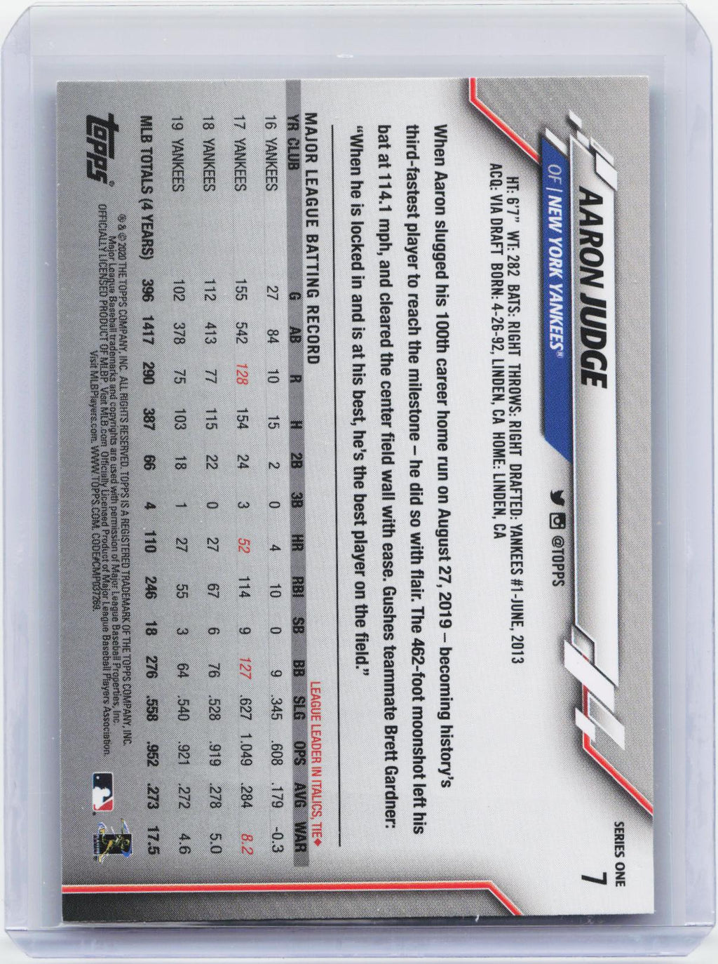 2020 Topps #7 Aaron Judge