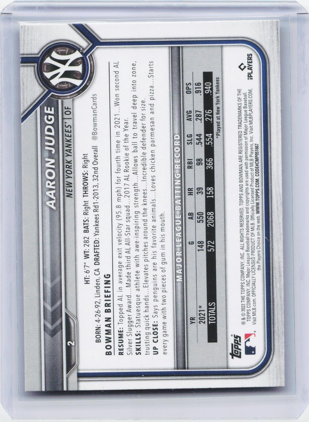 2022 Bowman #2 Aaron Judge