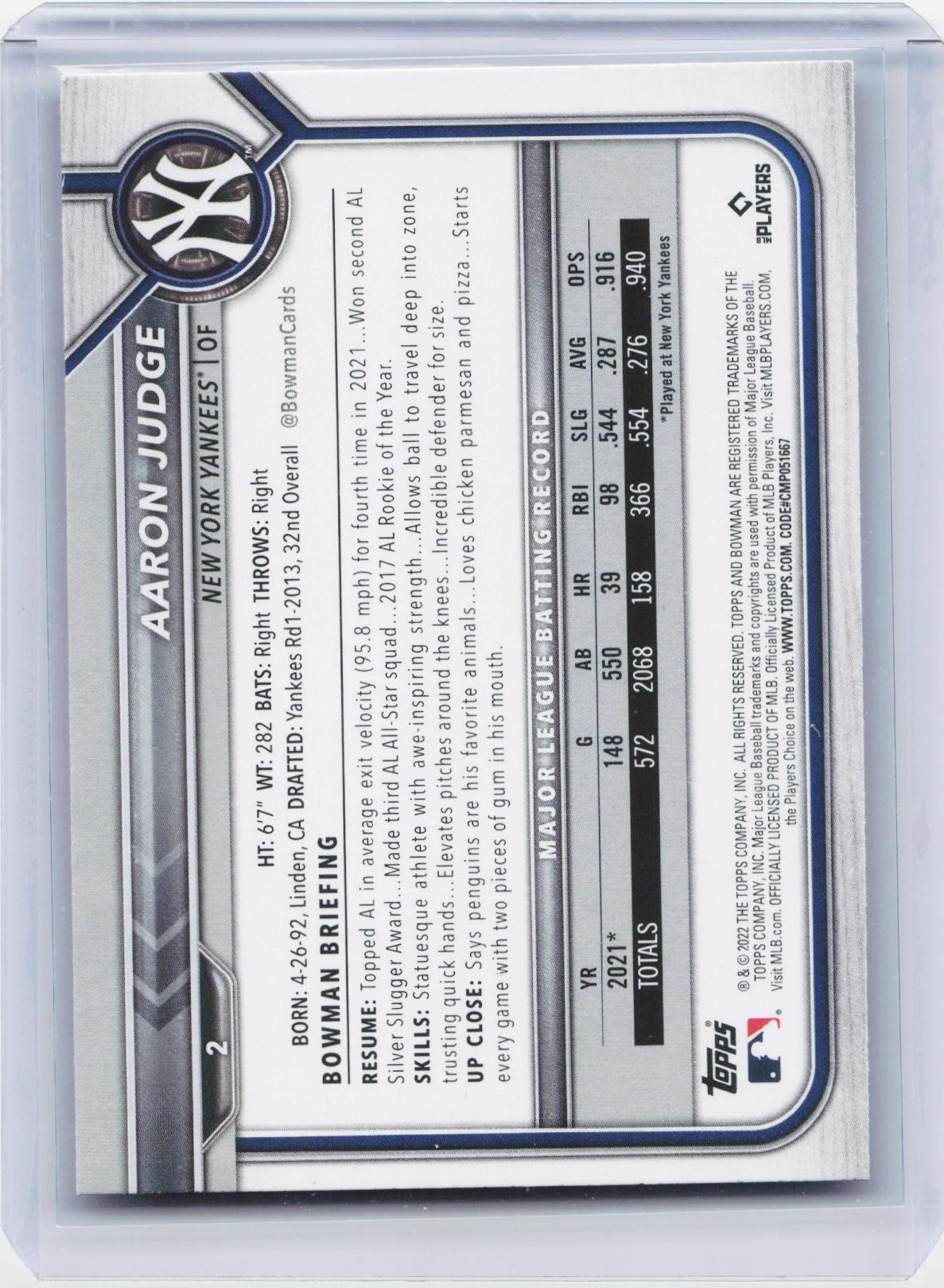 2022 Bowman #2 Aaron Judge