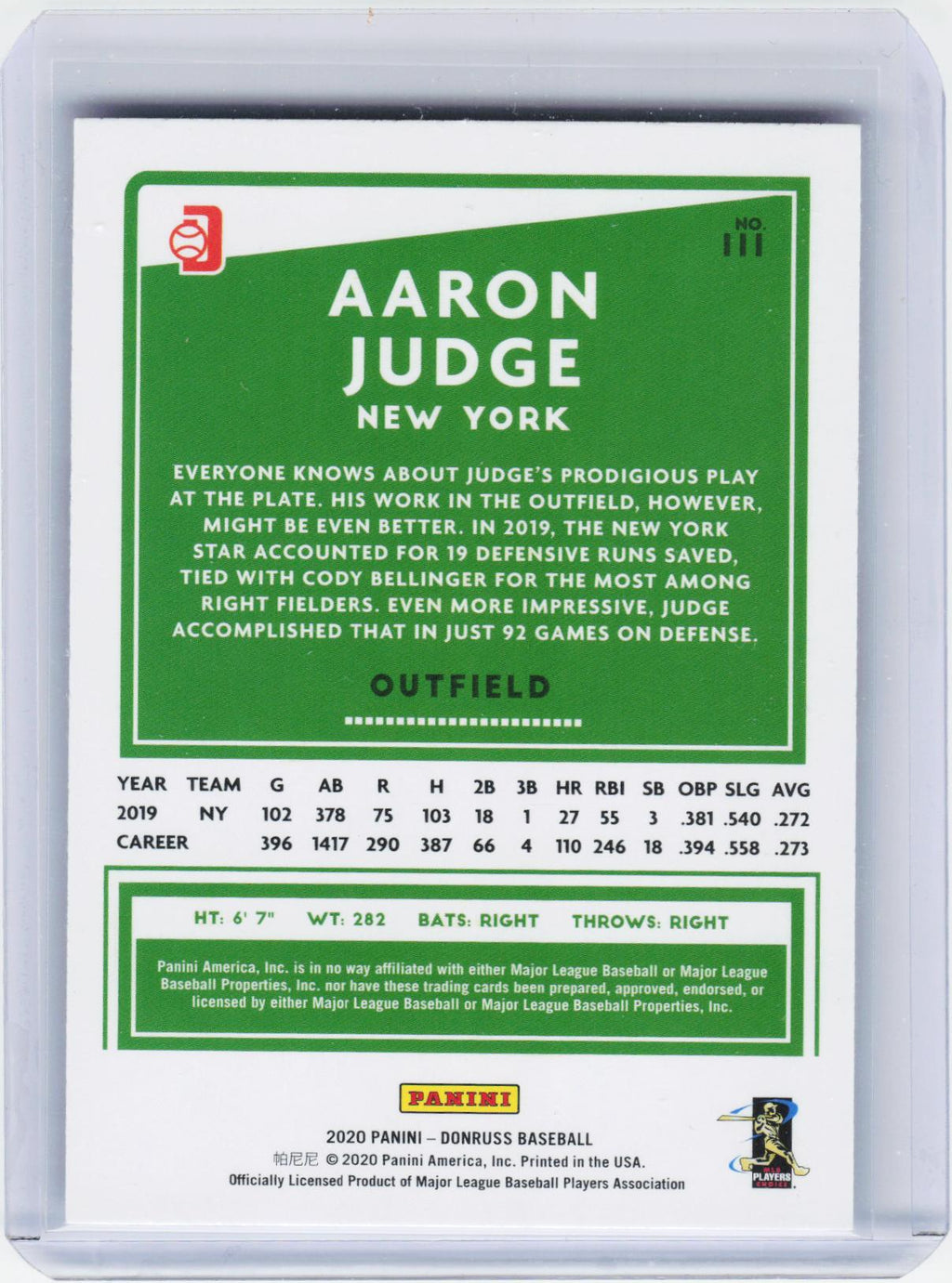 2020 Donruss #111 Aaron Judge