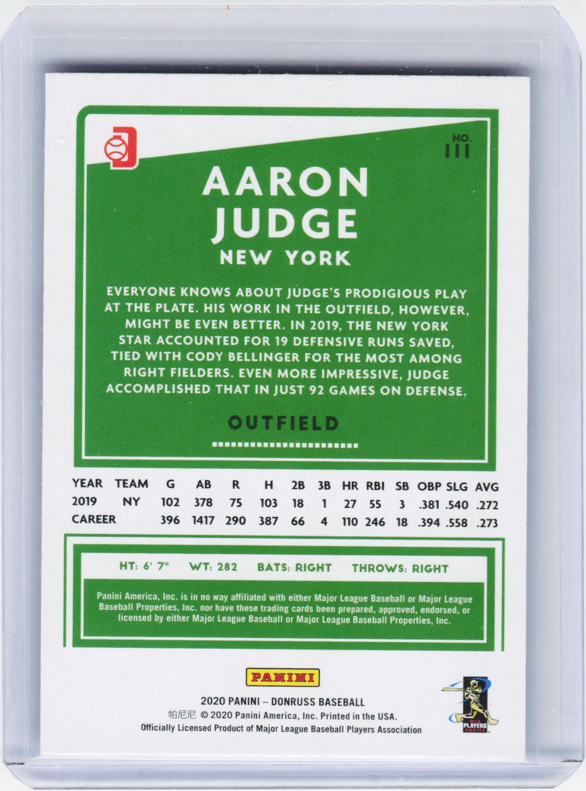 2020 Donruss #111 Aaron Judge