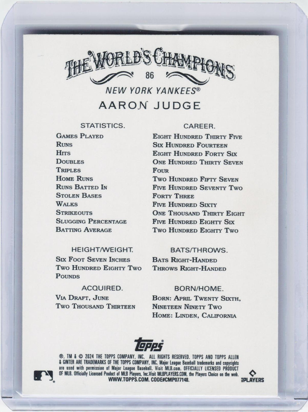 2024 Topps Allen & Ginter #86 Aaron Judge Chrome