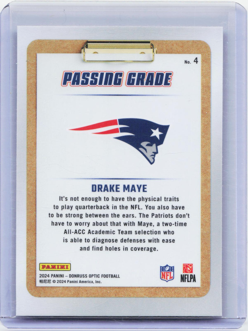2024 Donruss Optic #4 Drake Maye Passing Grade