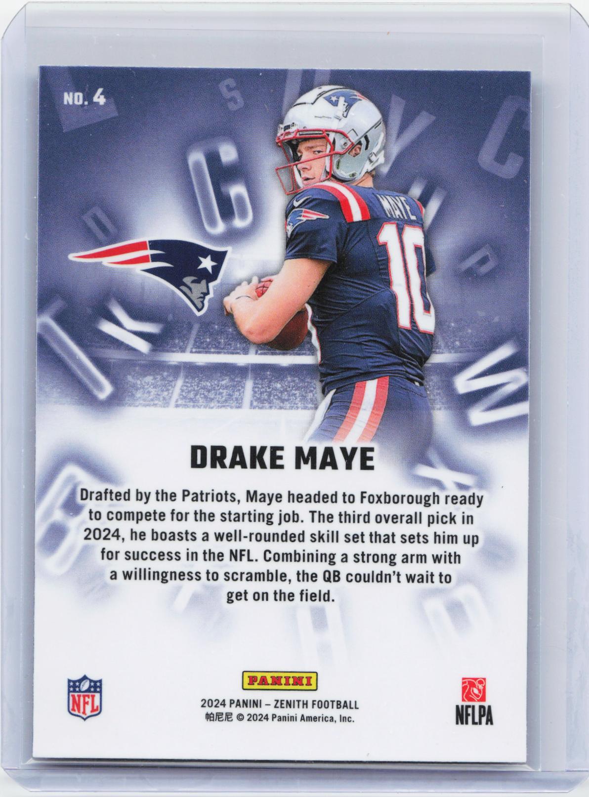 2024 Panini Zenith #4 Drake Maye A to Z