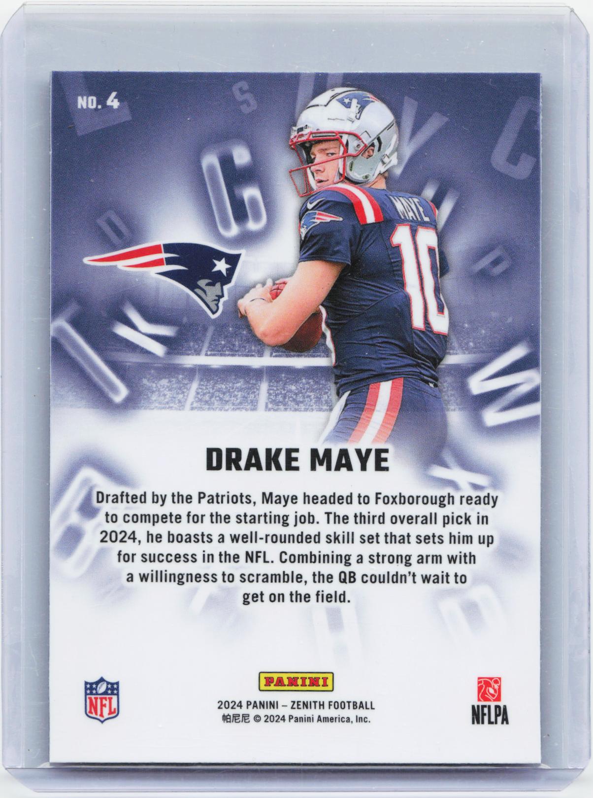 2024 Panini Zenith #4 Drake Maye A to Z