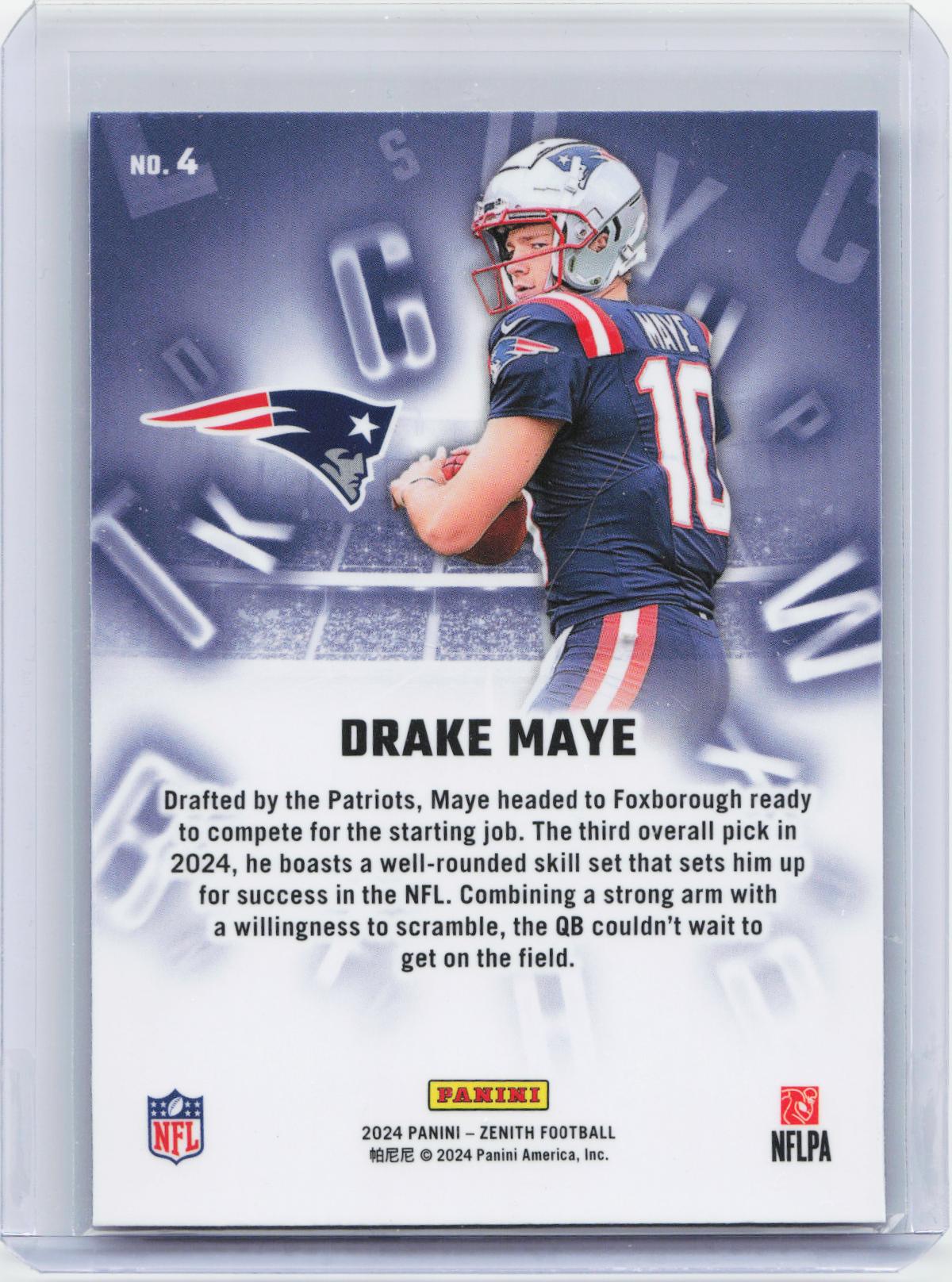 2024 Panini Zenith #4 Drake Maye A to Z