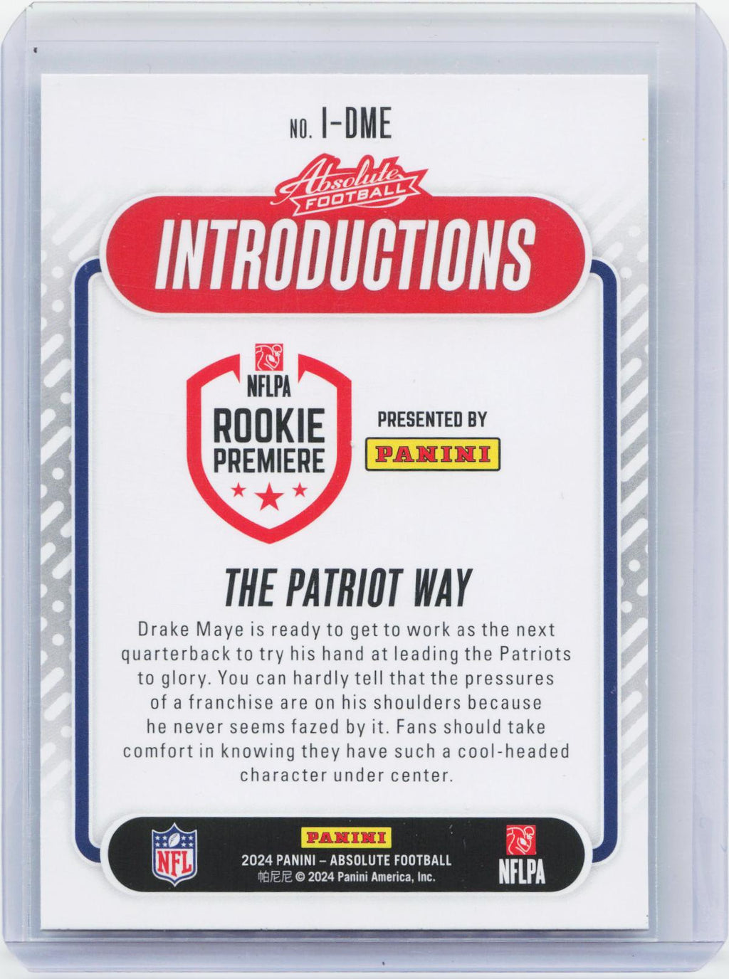 2024 Panini Absolute #I-DME Drake Maye Introductions