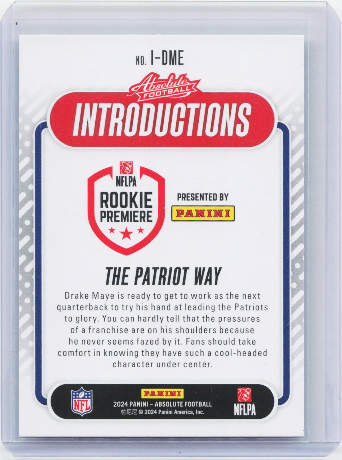 2024 Panini Absolute #I-DME Drake Maye Introductions