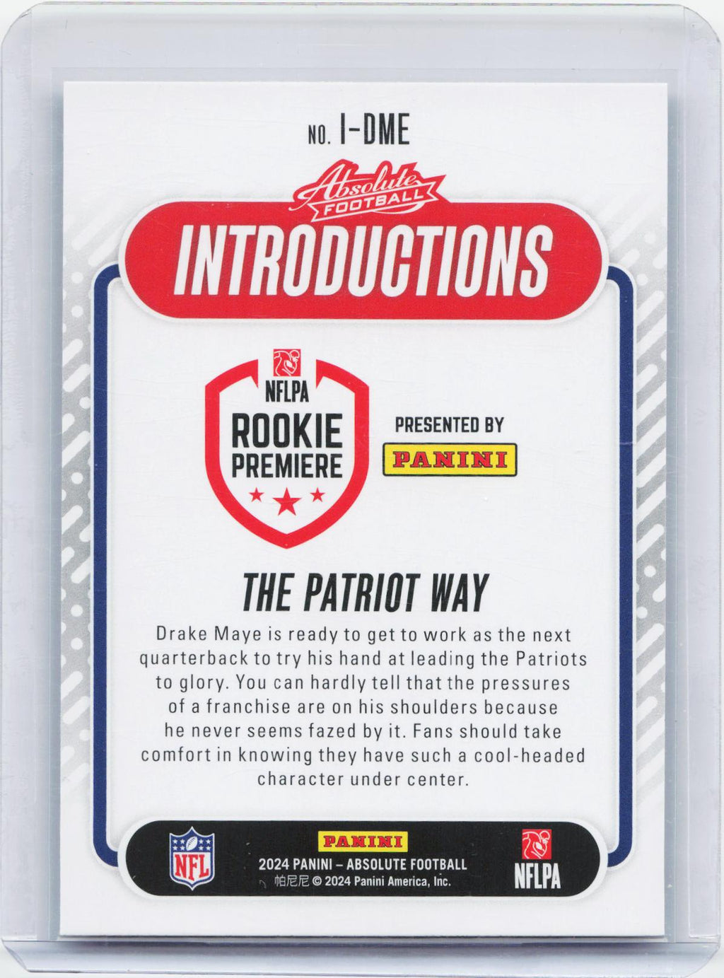 2024 Panini Absolute #I-DME Drake Maye Introductions