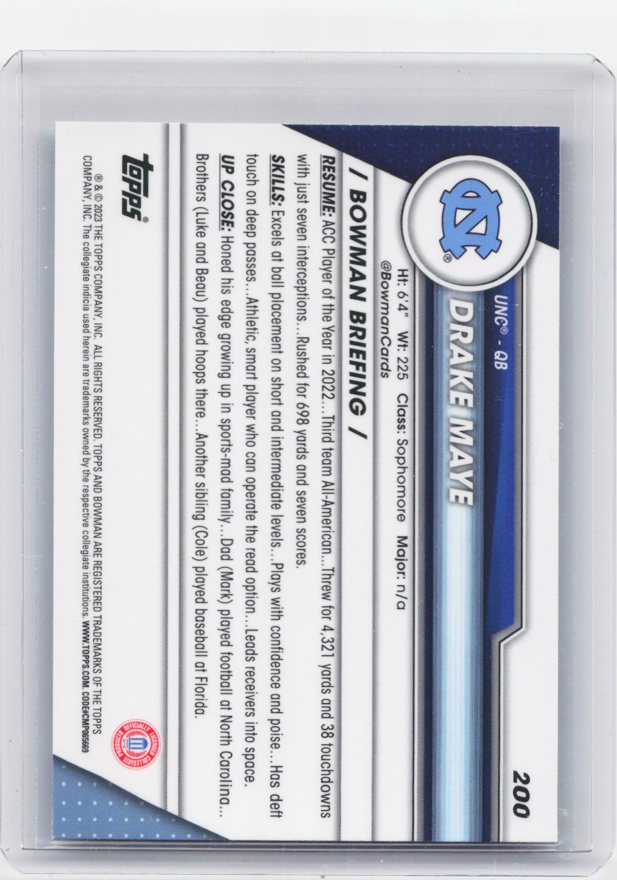 2023 Bowman University Chrome #200 Drake Maye