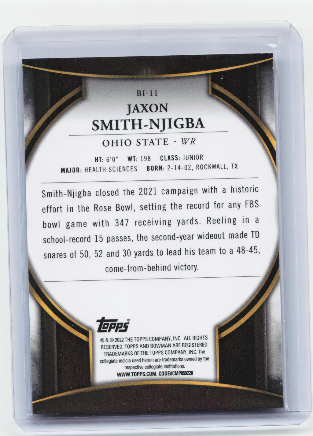 2022 Bowman University Chrome #BI-11 Jaxon Smith-Njigba Invicta