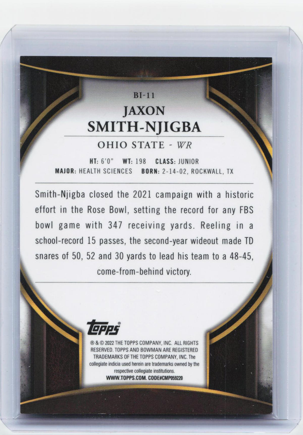 2022 Bowman University Chrome #BI-11 Jaxon Smith-Njigba Invicta